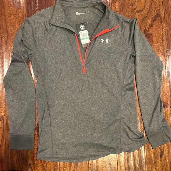 Under Armour half zip casual sportyCharcoal /Red/orange Pullover NWT woman's LG - Picture 3 of 3